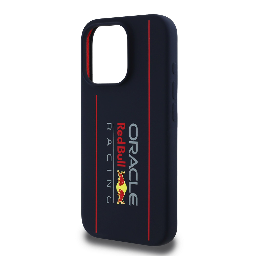 Red Bull Raudona Bull Raudona Bull silikoninis Vertical Logo MagSafe Apple iPhone 16 Pro dėklas telefonui mėlynos spalvos