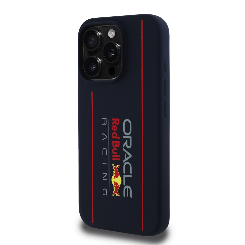 Red Bull Raudona Bull Raudona Bull silikoninis Vertical Logo MagSafe Apple iPhone 16 Pro dėklas telefonui mėlynos spalvos