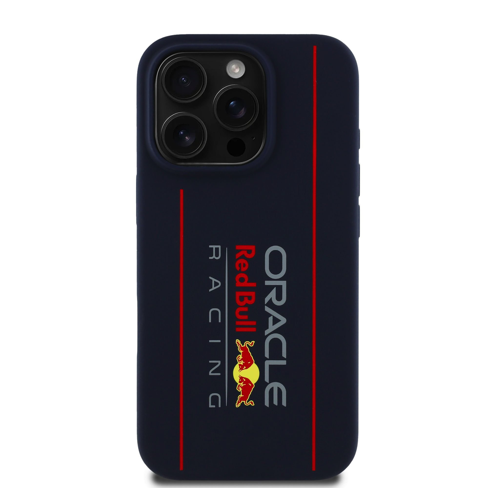 Red Bull Raudona Bull Raudona Bull silikoninis Vertical Logo MagSafe Apple iPhone 16 Pro dėklas telefonui mėlynos spalvos