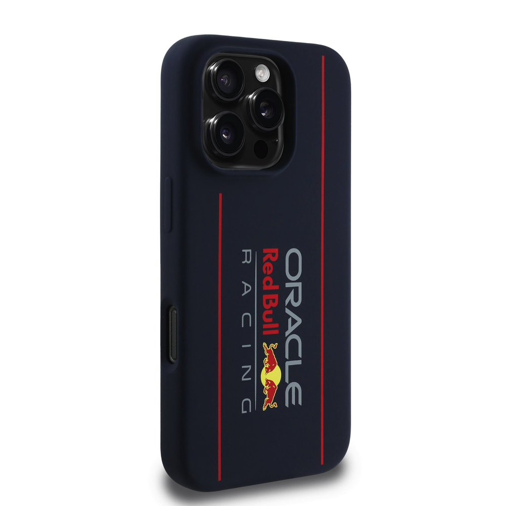 Red Bull Raudona Bull Raudona Bull silikoninis Vertical Logo MagSafe Apple iPhone 16 Pro dėklas telefonui mėlynos spalvos