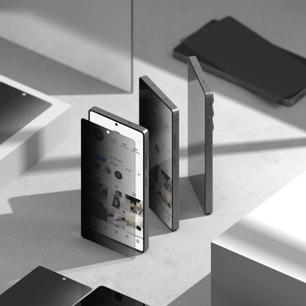 Ringke Samsung Galaxy S25 Ultra ekrano apsauga Premium Easy Slide privatumą užtikrinantis grūdintas stiklas 9H su montavimo rėmeliu (2 vnt.) Skaidrus