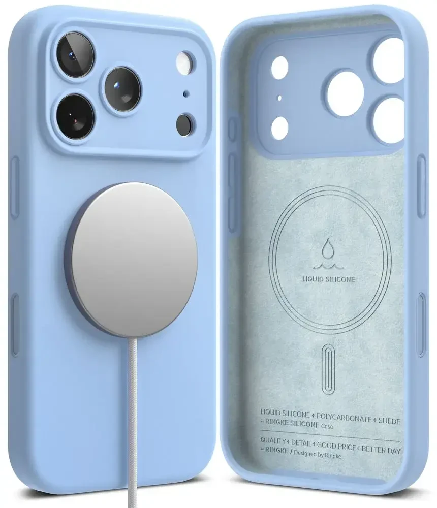 RINGKE SILIKONINIS MAGNETINIS MAGSAFE DĖKLAS iPhone 17 PRO / 18 PRO ŠVIESIAI MĖLYNAS