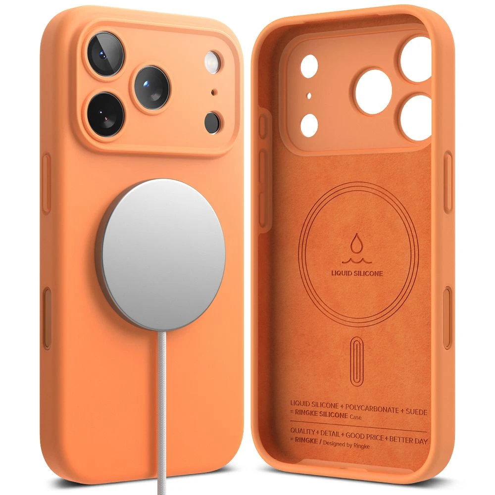 „Ringke iPhone 17 Pro“ silikoninis magnetinis dėklas, mandarinų spalvos
