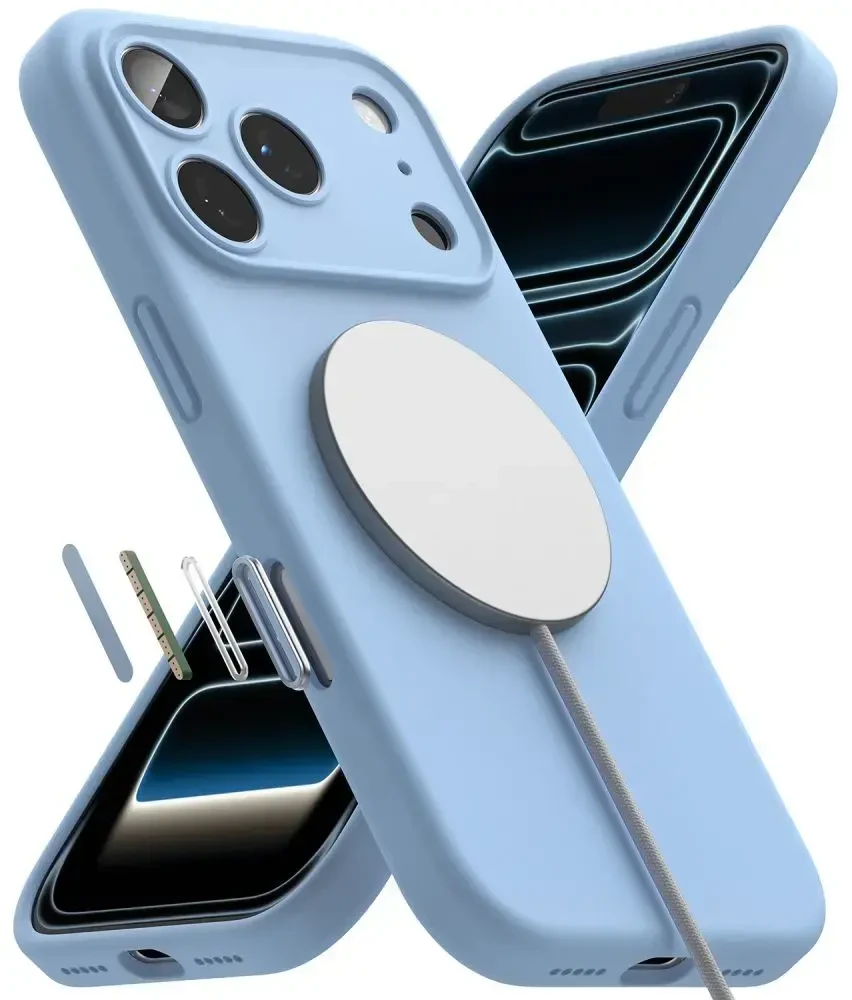 Dėklas RINGKE SILICONE MAGNETIC MAGSAFE iPhone 17 PRO MAX / 18 PRO MAX ŠVIESIAI MĖLYNAS
