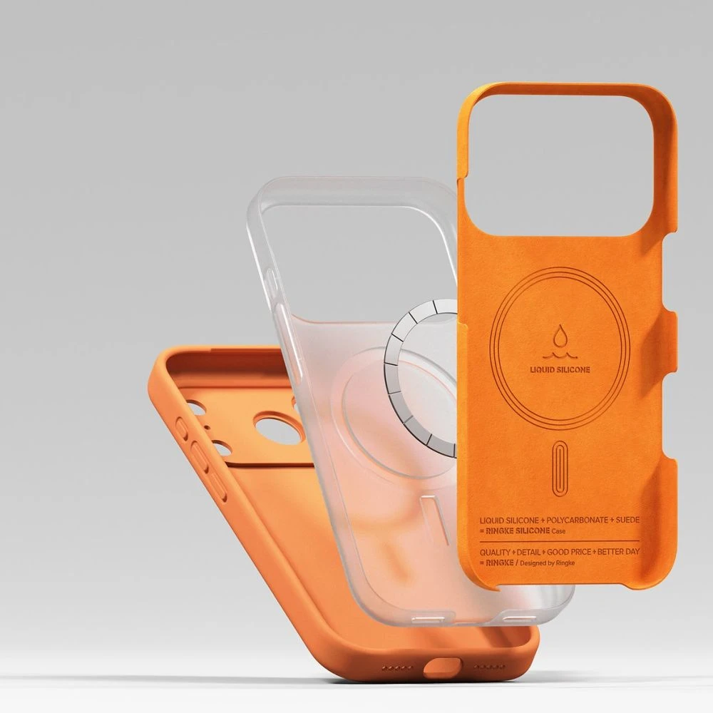 „Ringke iPhone 17 Pro“ silikoninis magnetinis dėklas, mandarinų spalvos