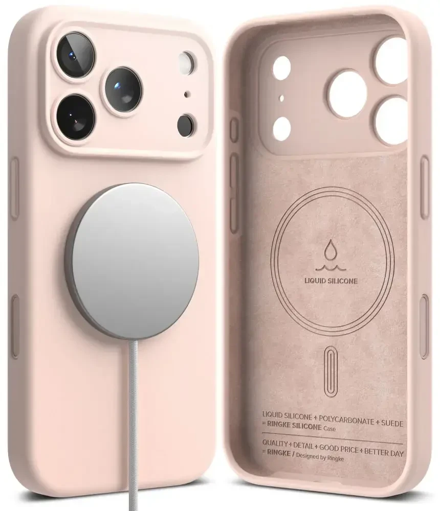 RINGKE SILIKONINIS MAGNETINIS MAGSAFE DĖKLAS iPhone 17 PRO / 18 PRO Rožinis SAND