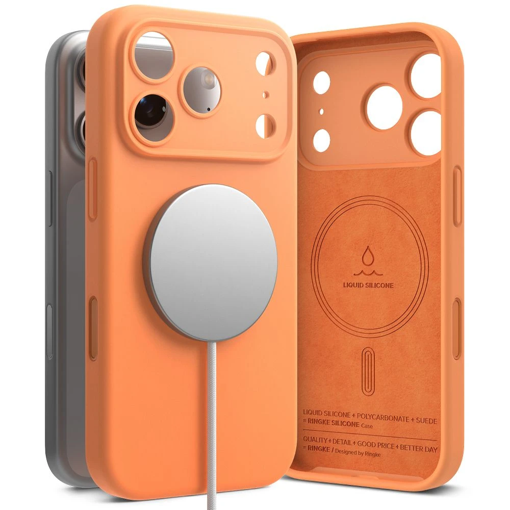 „Ringke iPhone 17 Pro“ silikoninis magnetinis dėklas, mandarinų spalvos