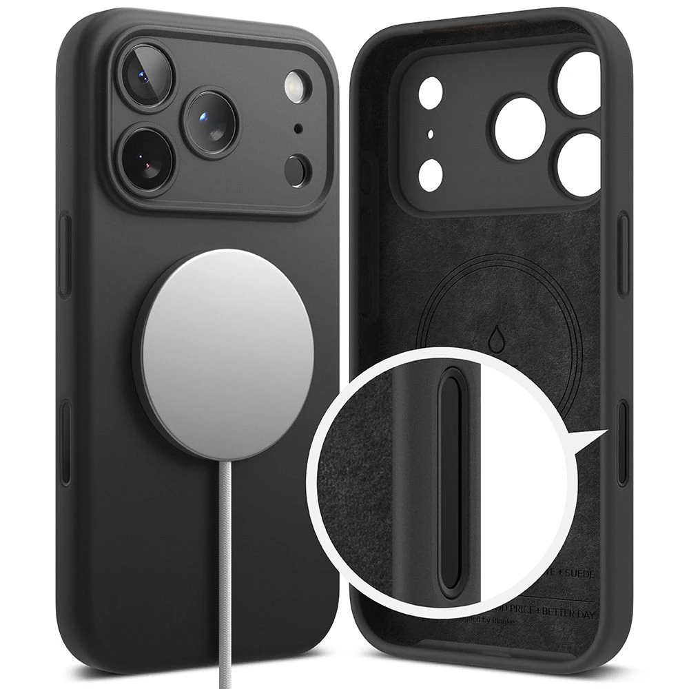 „Ringke iPhone 17 Pro Max“ silikoninis magnetinis dėklas, juodas