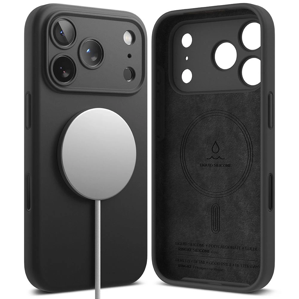 „Ringke iPhone 17 Pro Max“ silikoninis magnetinis dėklas, juodas