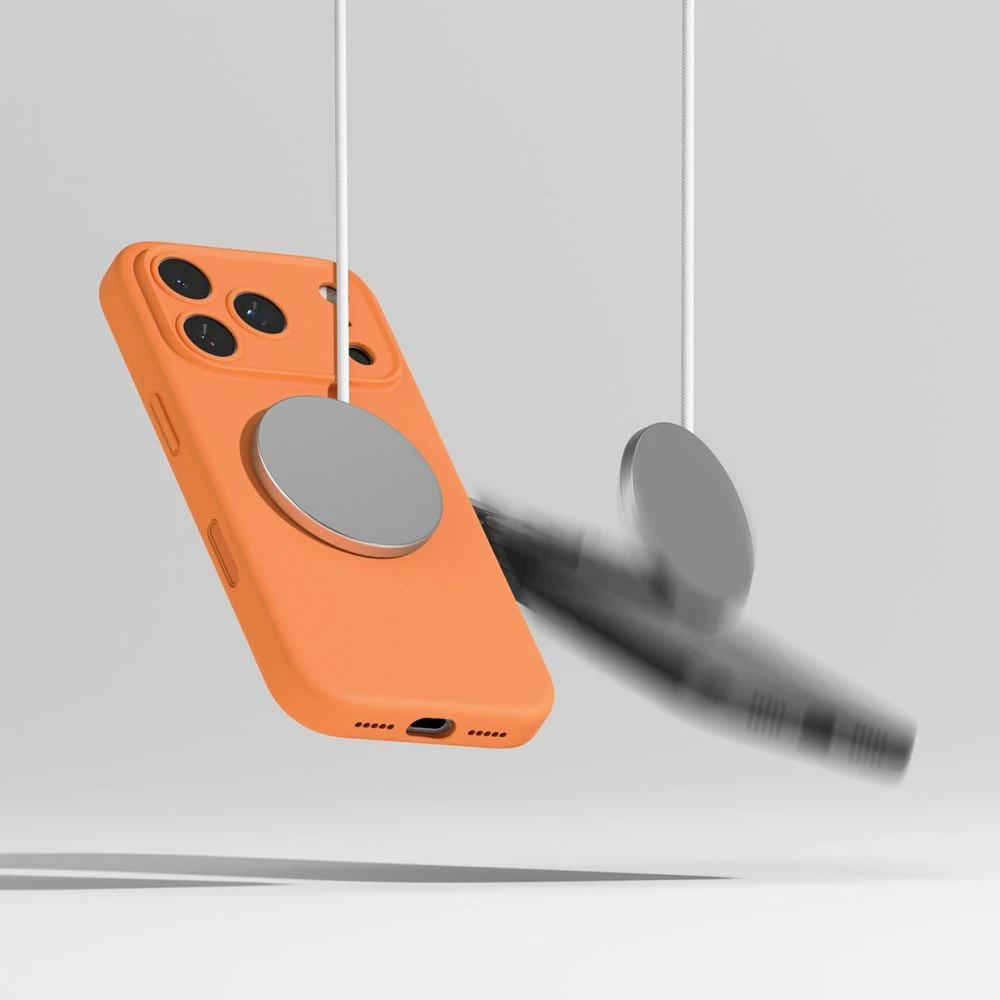 „Ringke iPhone 17 Pro“ silikoninis magnetinis dėklas, mandarinų spalvos