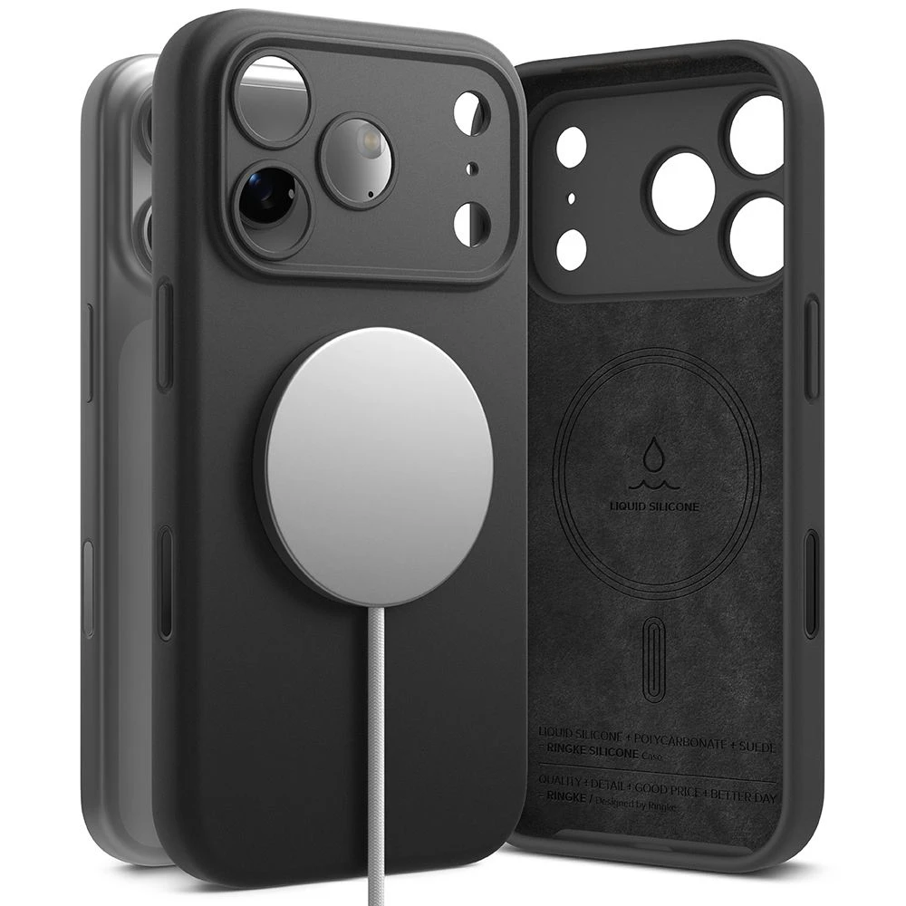 „Ringke iPhone 17 Pro Max“ silikoninis magnetinis dėklas, juodas