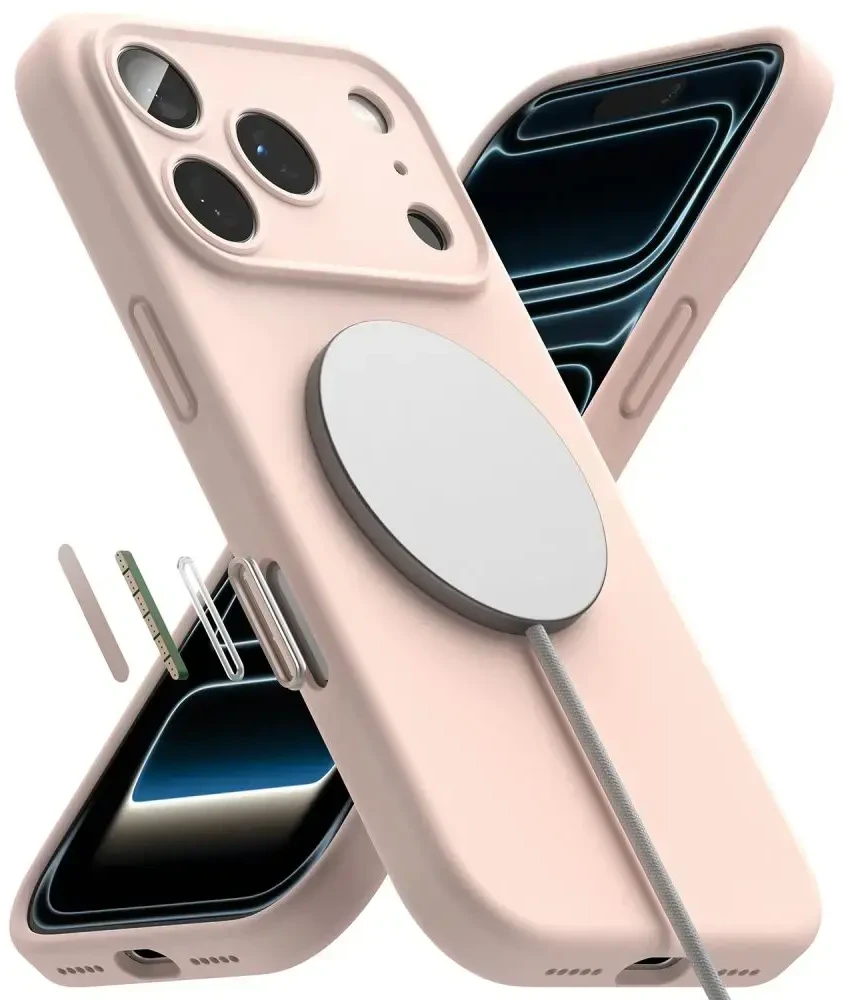RINGKE SILIKONINIS MAGNETINIS MAGSAFE DĖKLAS iPhone 17 PRO / 18 PRO Rožinis SAND