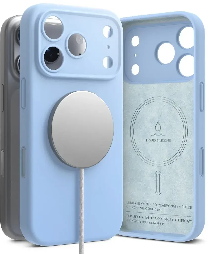 RINGKE SILIKONINIS MAGNETINIS MAGSAFE DĖKLAS iPhone 17 PRO / 18 PRO ŠVIESIAI MĖLYNAS