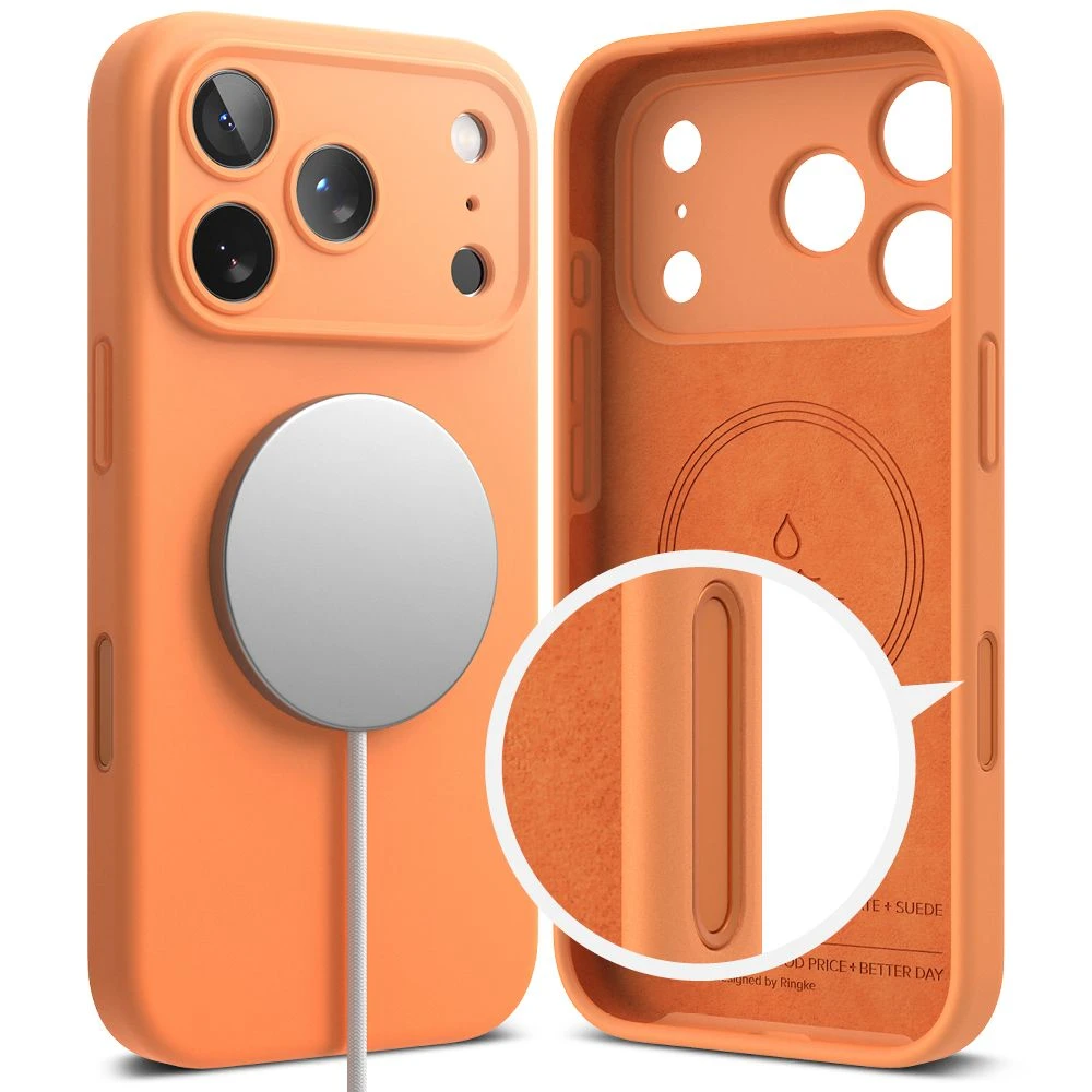 „Ringke iPhone 17 Pro“ silikoninis magnetinis dėklas, mandarinų spalvos