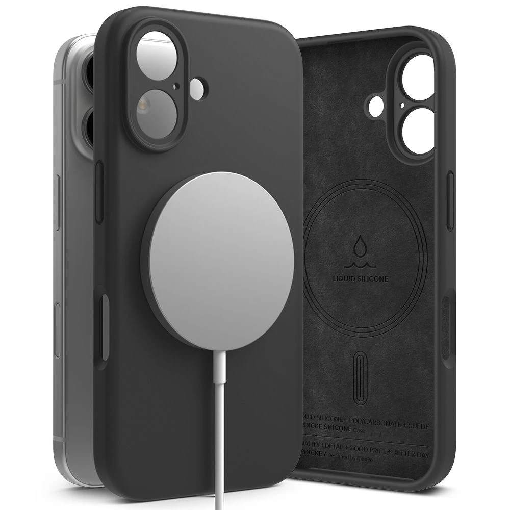 Dėklas Apple iPhone 16 Ringke Silikoninis Magnetic MagSafe juodos spalvos