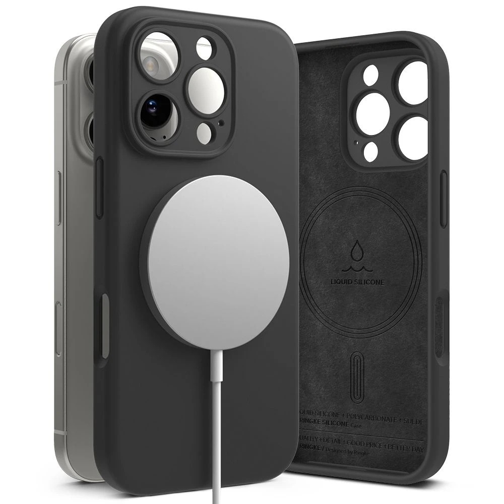 Dėklas Apple iPhone 16 Pro Ringke Silikoninis Magnetic MagSafe juodos spalvos
