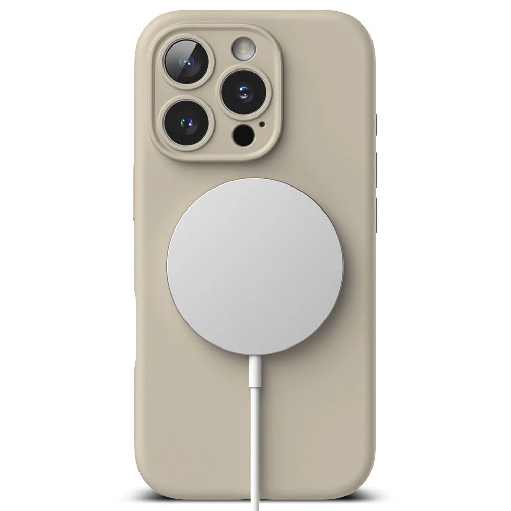 Dėklas Apple iPhone 16 Pro Ringke Silikoninis Magnetic MagSafe Stone kreminės spalvos