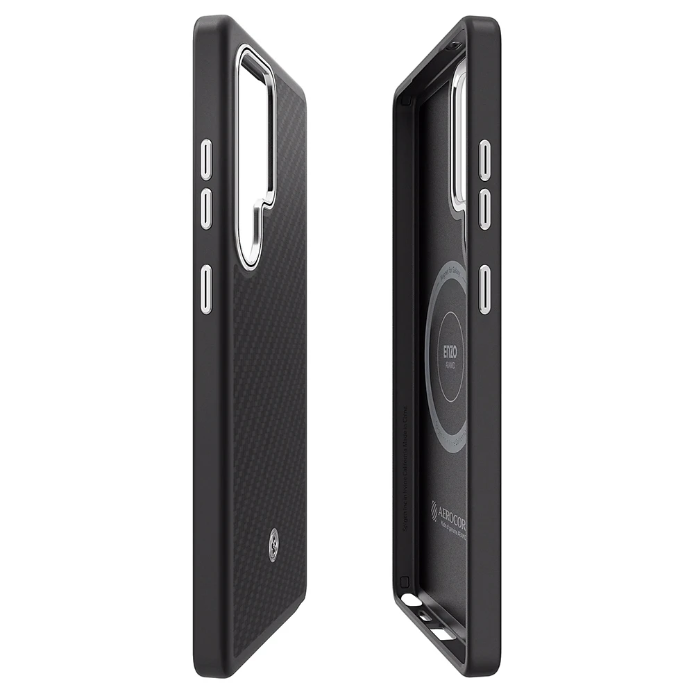 Spigen FPS938PGABW Enzo Aramid dėklas Samsung Galaxy S25 Ultra, juodas sidabras
