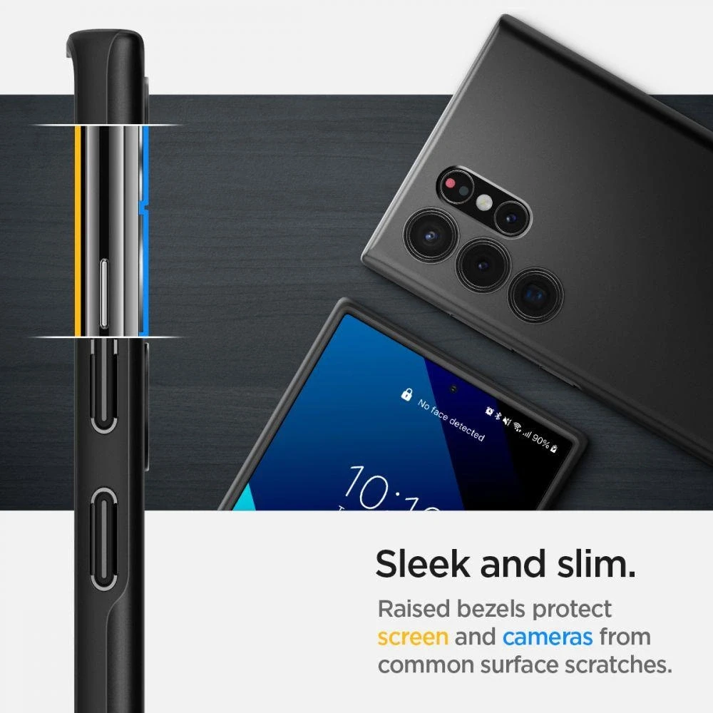 Dėklas Spigen Thin Fit, juodas – Samsung Galaxy S22 Ultra