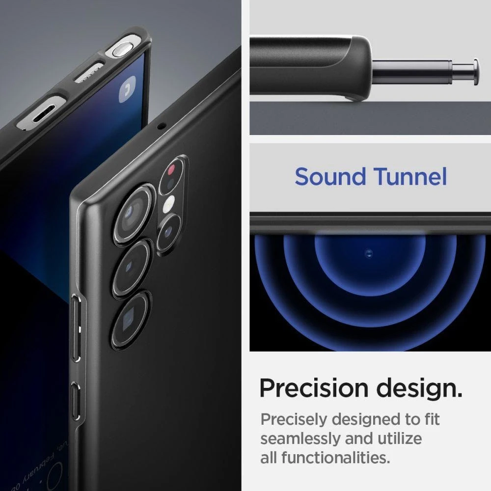 Dėklas Spigen Thin Fit, juodas – Samsung Galaxy S22 Ultra