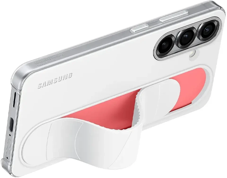 112803 Samsung Standing Grip Galaxy S25 dėklas telefonui baltos spalvos