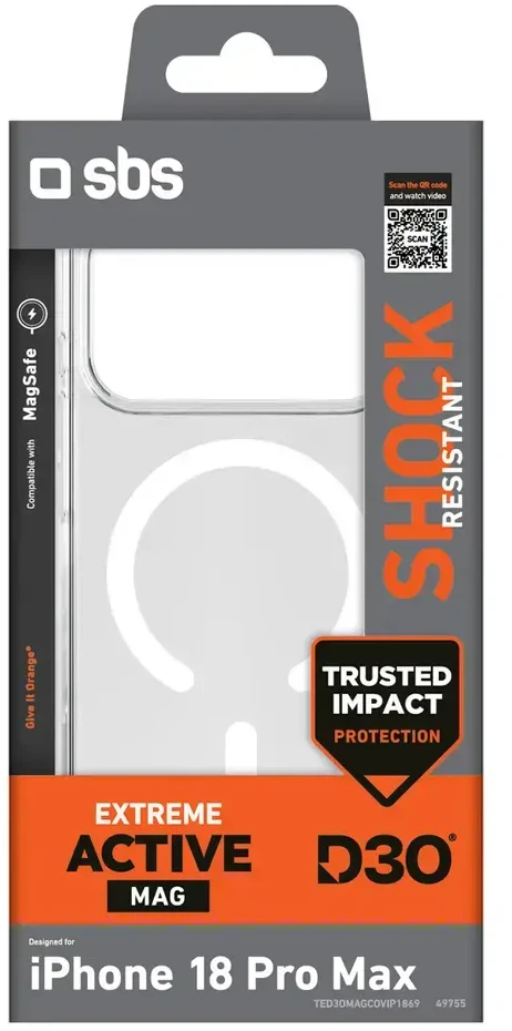 Dėklas SBS D3O Active Case for iPhone 18 Pro Max / 17 Pro Max Compatible with MagSafe - Transparent