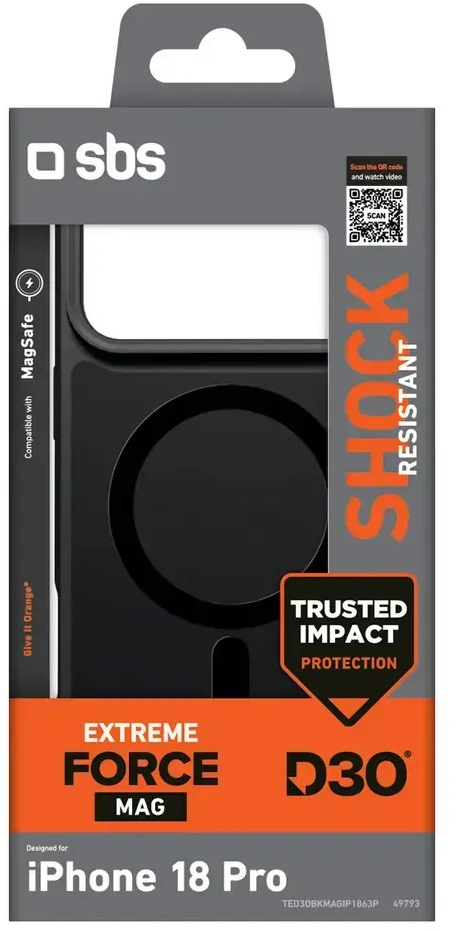 Dėklas SBS D3O Force case for iPhone 18 Pro, compatible with MagSafe - juodas