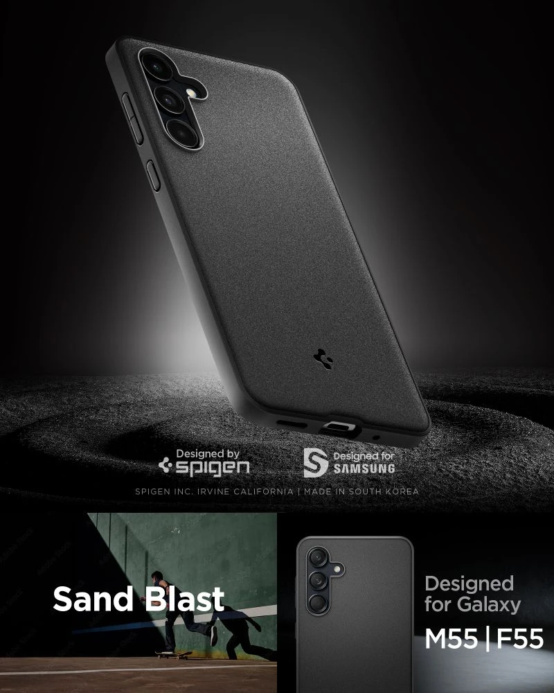 Spigen Essential SandBlast – dėklas skirtas Samsung Galaxy M55 5G Matte Juodas