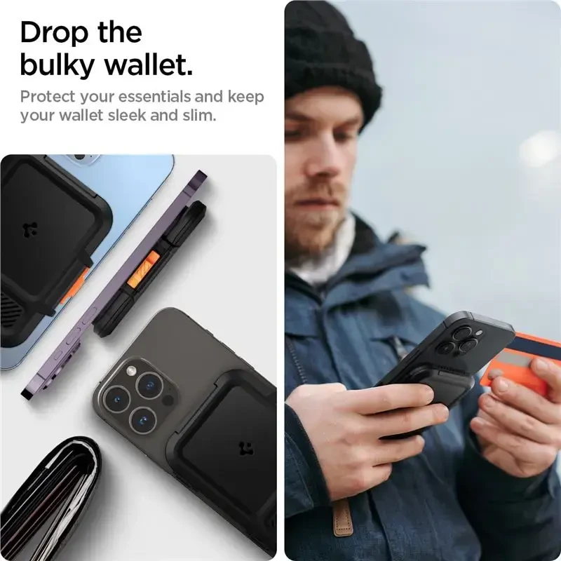 Dėklas Spigen iPhone Lock Fit piniginė su MagSafe, juoda