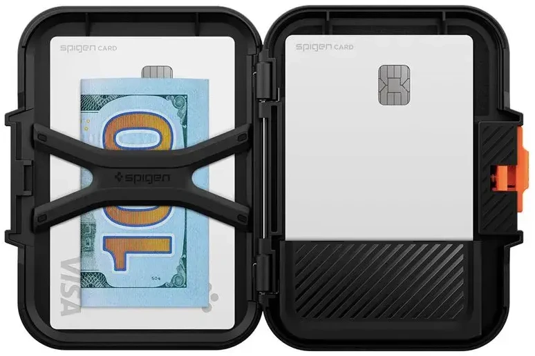 Dėklas Spigen iPhone Lock Fit piniginė su MagSafe, juoda