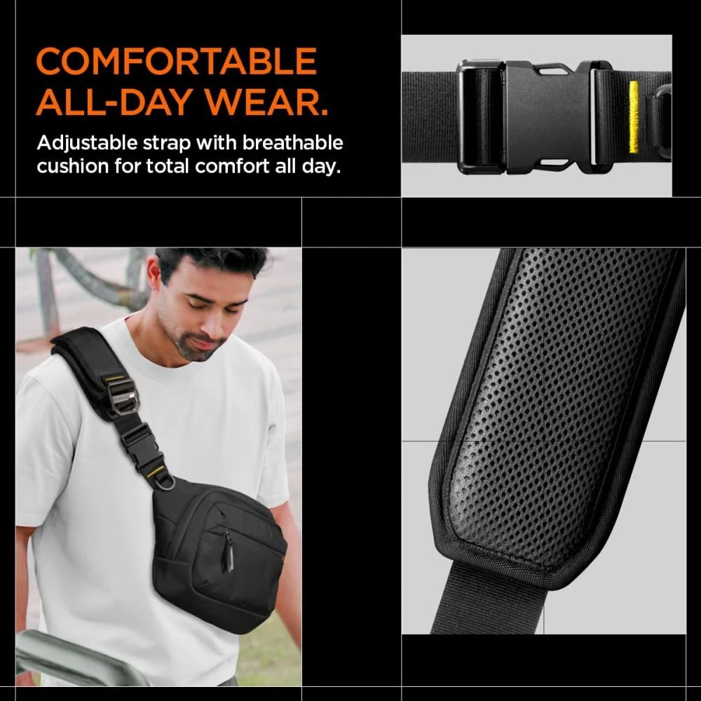 Spigen Klasden Sling Bag, juodos spalvos