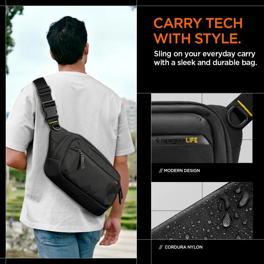 Spigen Klasden Sling Bag, juodos spalvos