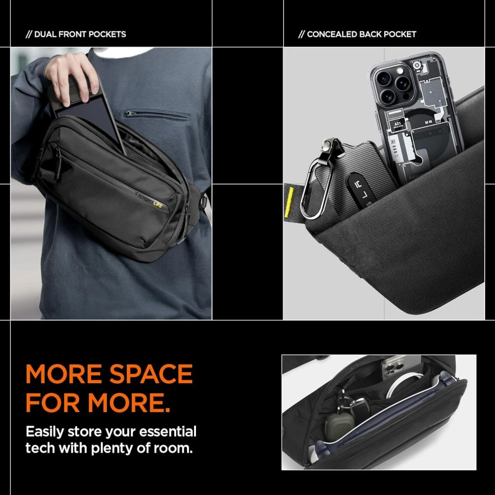 Spigen Klasden Sling Bag, juodos spalvos
