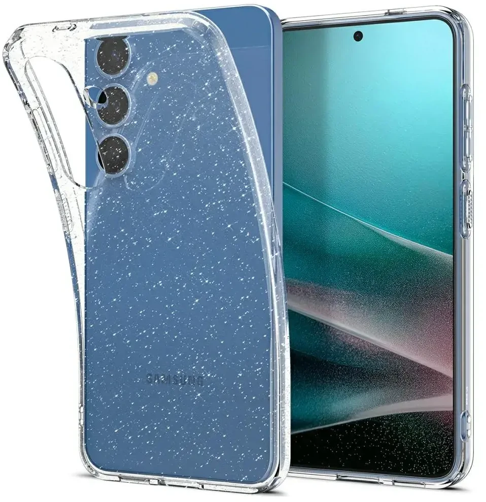 Dėklas Spigen skystųjų kristalų „Samsung Galaxy S25“ – blizgučiai skaidrūs