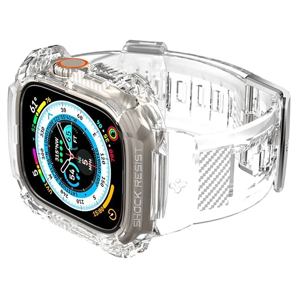 „Spigen Rugged Armor Pro“ dėklas – apyrankė su dėklu, skirta „Apple Watch Ultra“ 49 mm (skaidrus)