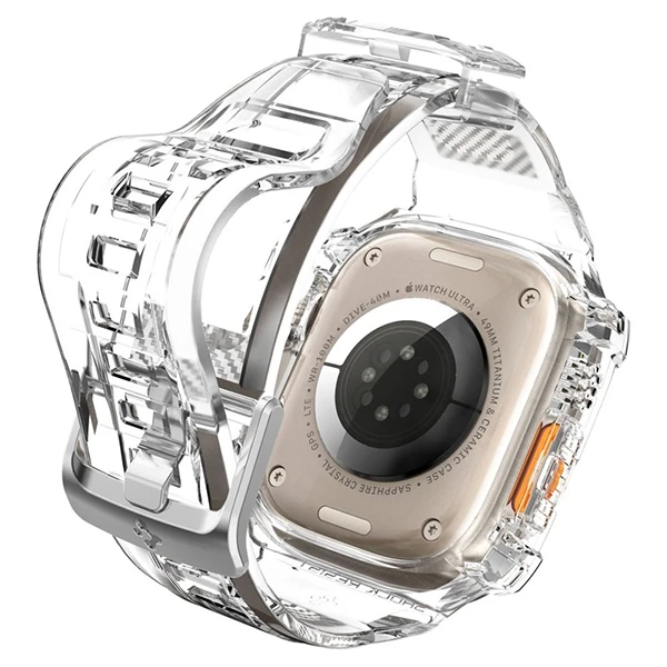 „Spigen Rugged Armor Pro“ dėklas – apyrankė su dėklu, skirta „Apple Watch Ultra“ 49 mm (skaidrus)