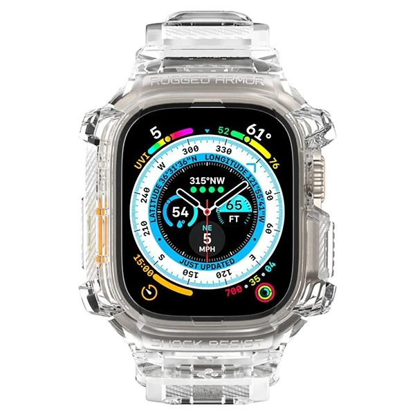 „Spigen Rugged Armor Pro“ dėklas – apyrankė su dėklu, skirta „Apple Watch Ultra“ 49 mm (skaidrus)