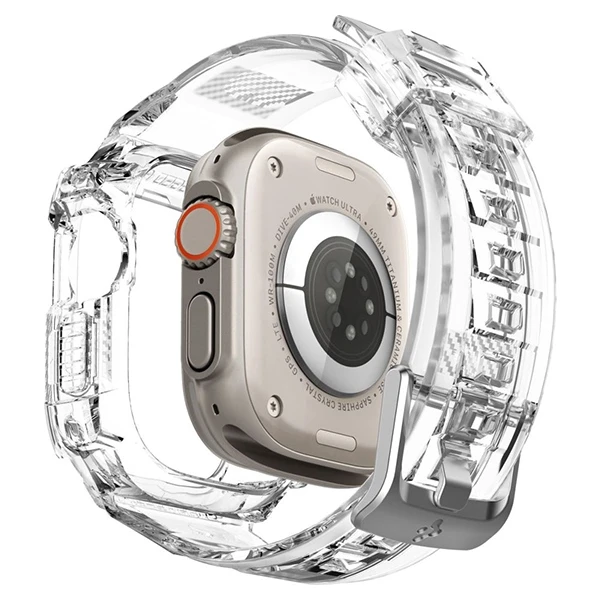„Spigen Rugged Armor Pro“ dėklas – apyrankė su dėklu, skirta „Apple Watch Ultra“ 49 mm (skaidrus)