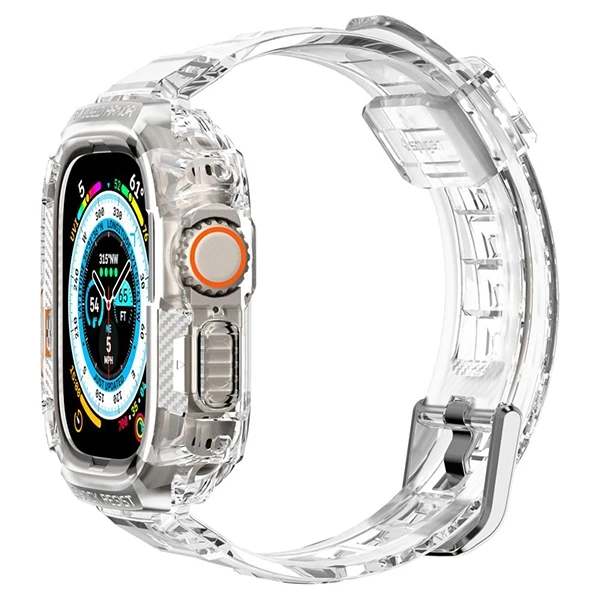 „Spigen Rugged Armor Pro“ dėklas – apyrankė su dėklu, skirta „Apple Watch Ultra“ 49 mm (skaidrus)