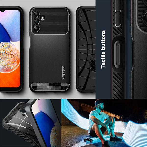 Dėklas Spigen Rugged Armor, juodas - Samsung Galaxy A14 5G