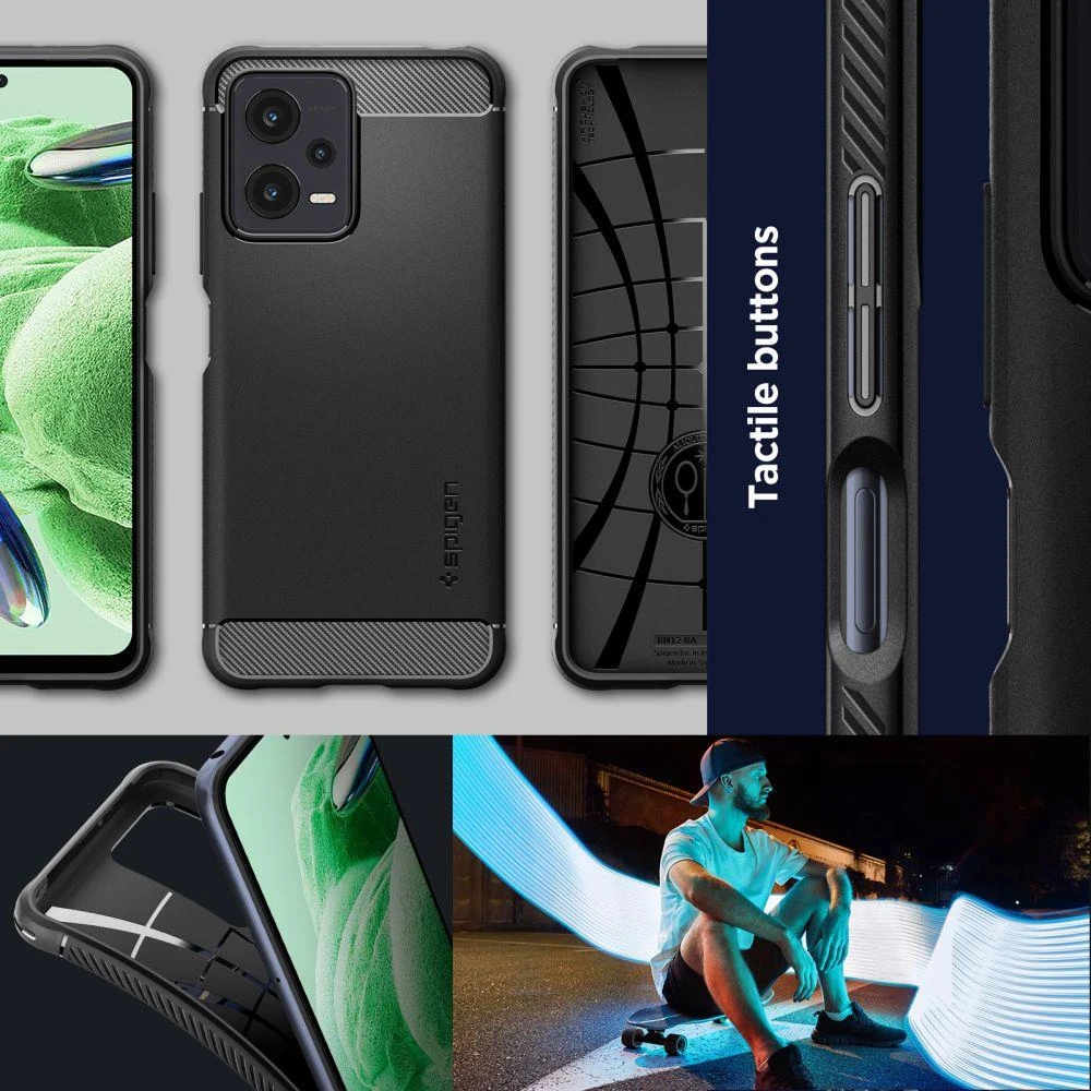 Dėklas Spigen Rugged Armor, juodas - Xiaomi Redmi Note 12 5G/ POCO X5 5G