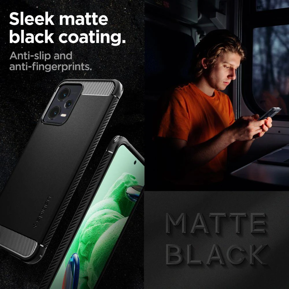 Dėklas Spigen Rugged Armor, juodas - Xiaomi Redmi Note 12 5G/ POCO X5 5G