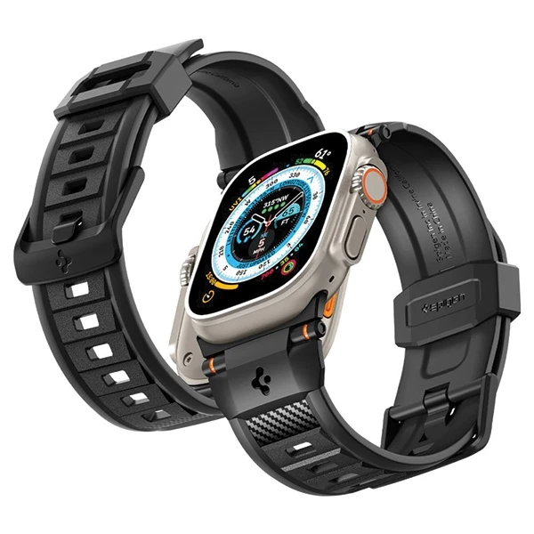 Dėklas Spigen Rugged Ultra apyrankė, matinės juodos spalvos – Apple Watch 49mm/46mm/45mm/44mm/42mm