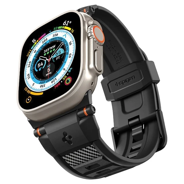 Dėklas Spigen Rugged Ultra apyrankė, matinės juodos spalvos – Apple Watch 49mm/46mm/45mm/44mm/42mm