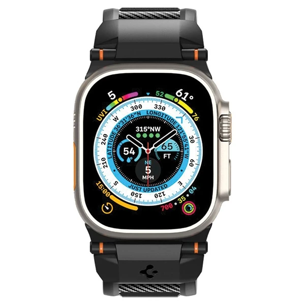 Dėklas Spigen Rugged Ultra apyrankė, matinės juodos spalvos – Apple Watch 49mm/46mm/45mm/44mm/42mm