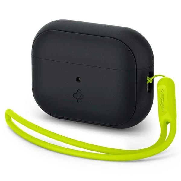 Spigen silikoninis dėklas Silicone Fit juodas + dirželis Phantom Žalias – AirPods Pro (2-os kartos)
