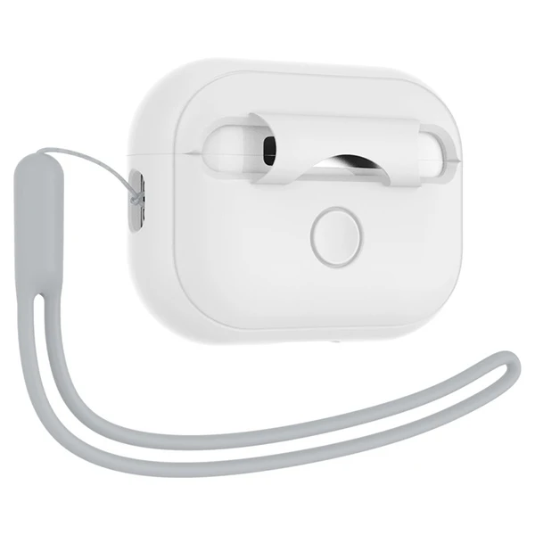 Spigen Silikoninis dėklas Silicone Fit baltas + pilkas dirželis - AirPods Pro (2-os kartos)