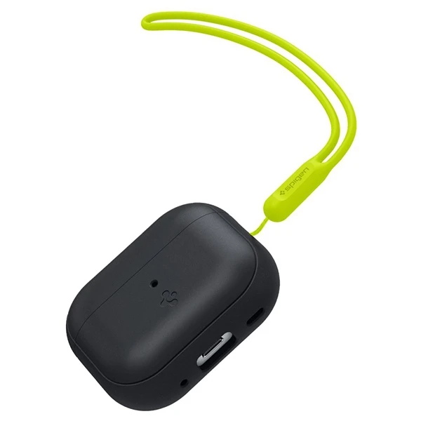 Spigen silikoninis dėklas Silicone Fit juodas + dirželis Phantom Žalias – AirPods Pro (2-os kartos)