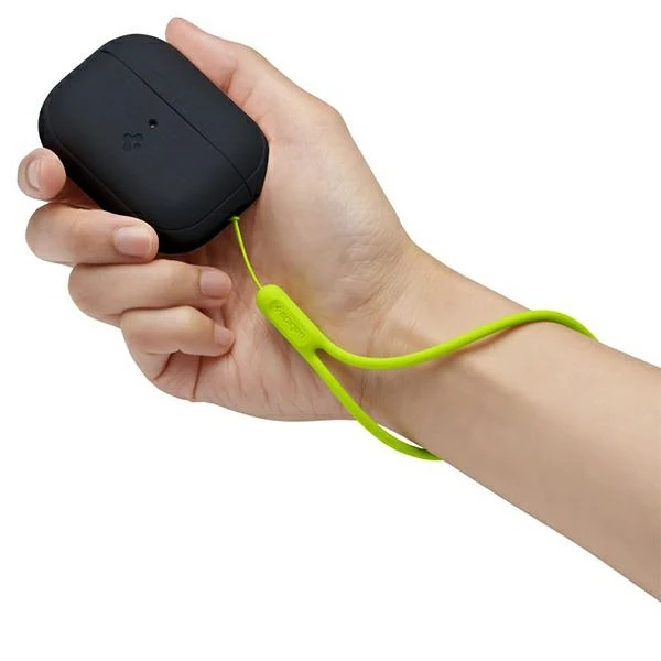 Spigen silikoninis dėklas Silicone Fit juodas + dirželis Phantom Žalias – AirPods Pro (2-os kartos)