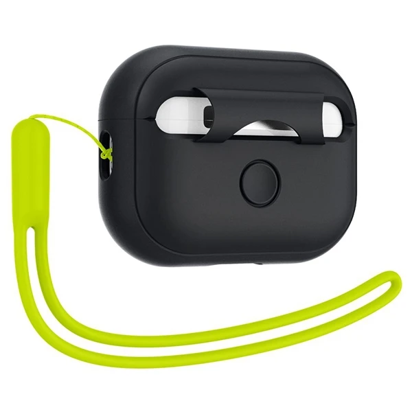 Spigen silikoninis dėklas Silicone Fit juodas + dirželis Phantom Žalias – AirPods Pro (2-os kartos)